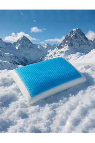 Klimalı, Soğutucu Jelli Ortopedik %100 Visco Yastık Yıkanabilir Kılıf Çantalı 60x40x15cm Beyaz