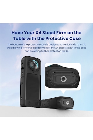 Ranyeek Insta360 X4 Kamera Koruyucu Kiti: Silikon Gövde Kılıfı + Lens Kapağı + Bileklik Kayışı, Siyah Ad05-a1