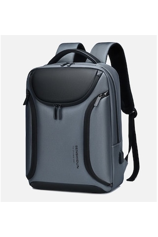 Senshidun-740 Çok Amaçlı Usb Şarj Portlu 16" Laptop Sırt Çantası Gri Mavi