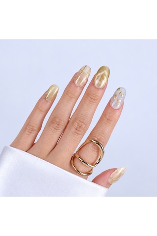 Takma Tırnak Sarı Nail Art Kısa Oval 10'lu Tekrar Kullanılabilir El Yapımı Protez Takma Tırnak Ekov3031 S