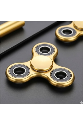 Uzun Süre Dönen Metal Stres Çarkı - Gold Rengi / Fidget Spinner Mavi