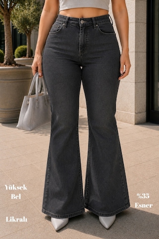 Cedy Denim Cedy Denım - Kadın Büyük Beden İspanyol Paça Yüksek Bel Skinny Fit Likralı Pantolon C628 Gri