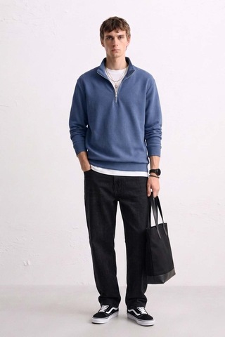 Barrels And Oıl Erkek Yarım Fermuarlı Dik Yaka Sweatshirt - Mavi M.mavi M.mavi