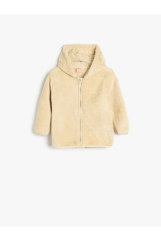 Koton Kapşonlu Fermuar Kapamalı Uzun Kollu Polar Sweatshirt Ekru 5wmb10446tk Ekru