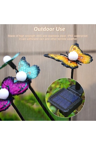 Fortunelane Güneş Enerjili Bahçe Lambası - Demir Kelebekler, 6 Ağızlı Isı Işığı, Ip65 Su Geçirmez, 8-15 Saat, 1 Adet Ilık Beyaz Ilık Beyaz