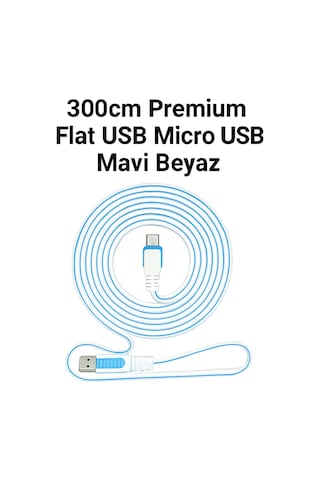 3 Metre Premium Hızlı Şarj Ve Data Aktarım Micro Usb Kablo Dayanıklı Mavi Beyaz Tasarım Mavi - 740883185