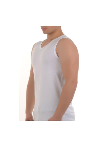 6 Adet Jiber 123 Sıfır Kol V Yaka Erkek Atlet Beyaz