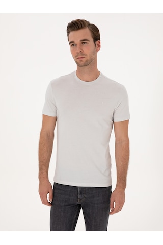 Taş Slim Fit %100 Pamuk Bisiklet Yaka Basic T-shirt Gri