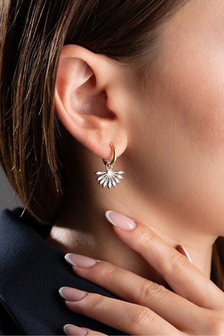 Çekirdekjewelry Kadın 925 Ayar Gümüş Işıltılı Küpe Modern Ve Şık Model Çok Renkli