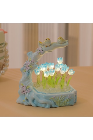 Yaratıcı Masaüstü Reçine Dekoratif Gece Lambası Lale Dıy Malzeme Mavi