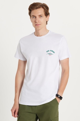 Tudors Erkek Slim Fit Dar Kesim %100 Pamuk Yumuşak Dokulu Baskılı Beyaz Bisiklet Yaka Tişört-34776 Beyaz