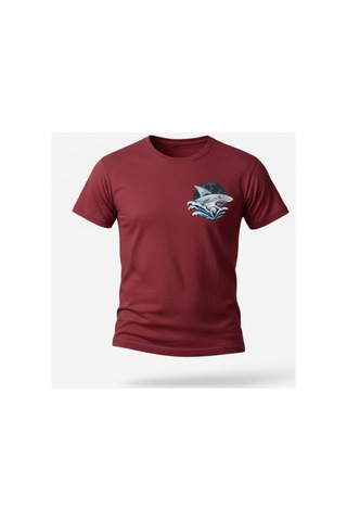 Urbantrendstore Unisex Köpekbalığı Oversize Fit Rahat Geniş Salaş T-shirt Günlük Tişört Bordo