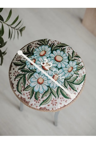 Iv-trik-stail Kare Tabure/stul İçin Yuvarlak Yastık 32 Cm Goblen 141144968 Beyaz-yeşil