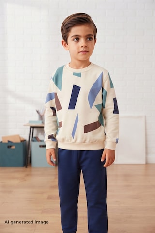 Pina Kids Erkek Çocuk Geometrik Desenli Okul Günlük Eşofman Takımı Esf7038 Lacivert