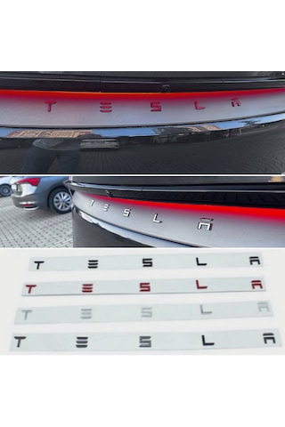Tesla Model Y Uyumlu Arka Bagaj Logosu 3d Harf Seti - Kırmızı Silver Siyah Bagaj Etiketi