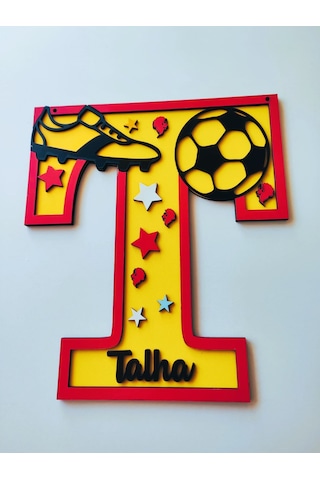 Çoçuk Odası Kapı & Duvar Süsü Kişiye Özel T Harfi Sarı - Kırmızı
