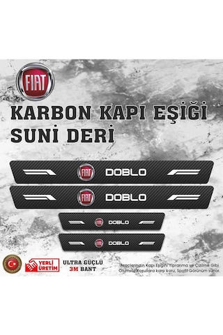 Fiat Doblo Uyumlu Deri Karbon Kapı Eşiği Koruyucu Bant 4 Adet