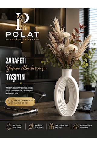 El Yapımı İskandinav Bohem Vazo Çizgili Uzun Beyaz