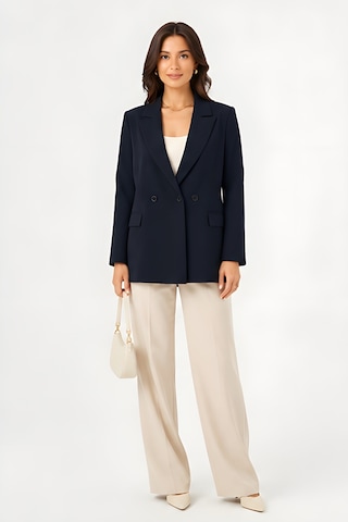 Lili Woman Kadın Kruvaze Lacivert Blazer Ceket Çift Düğmeli, Cep Kapaklı P.3982l