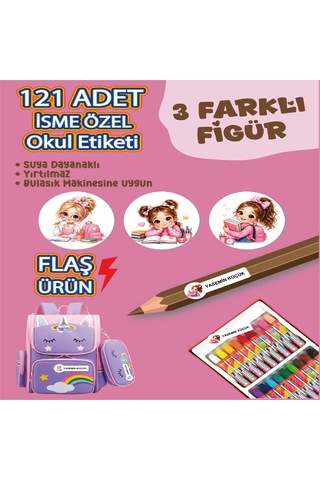 Okul Etiketi Kalem Defter Etiketi Neşeli Kız Özel Isim Yazılabilen Etiket - 121adet