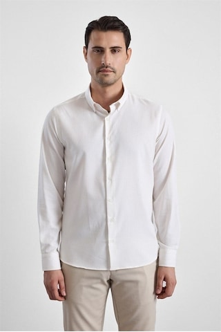 Süvari Ekru Slim Düğmeli Yaka Casual Gömlek Gm1008400366-bj1