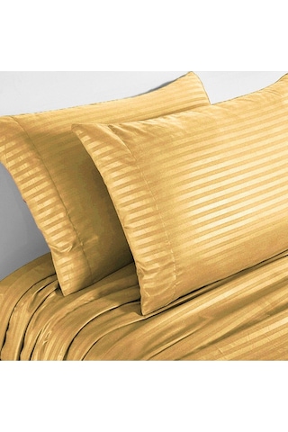 Evlen Home Line Pamuklu Nevresim Takımı 4 Parça Çizgili Saten Nevresim Seti Otel Nevresim Gold