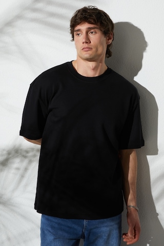 Tudors Unisex Oversize Geniş Kesim Pamuk Yumuşak Dokulu Basic Bisiklet Yaka Siyah Tişört-30843 2XL
