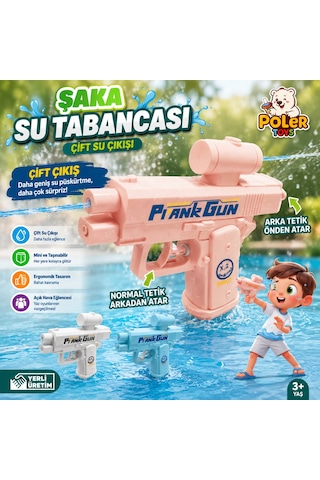 Çift Su Çıkışlı Şaka Su Tabancası Eğlenceyi İkiye Katlayan Mini Su Püskürtme Oyuncağı Pembe