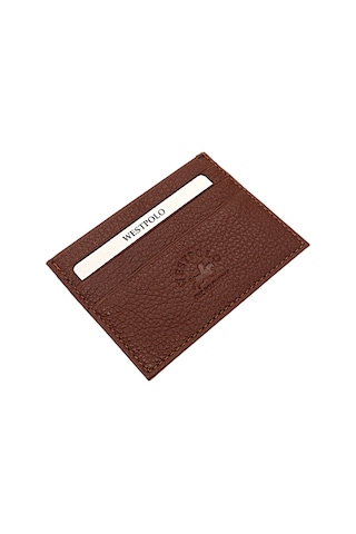 Westpolo Hakiki Deri Slim İnce Unisex Kartlık - Taba Taba