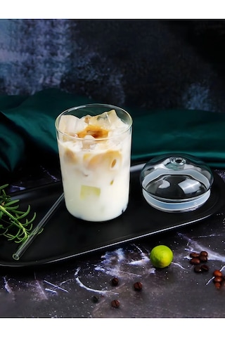 500 Ml Borosilikat Cam Bardak Cam Kapaklı Ve Pipetli, Silikon Contalı, Isıya Dayanıklı Şeffaf Tasarım Cam - Şeffaf