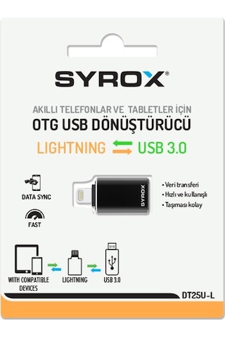 Syrox Dt25ul Lightning - Usb 3.0 Otg Dönüştürücü - Siyah