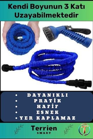Smart Seri Son Teknoloji Tabancalı Yer Kaplamayan 3 Kat Uzayan Esnek Sağlam Hafif Hortum 30 Metre