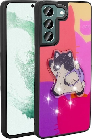 Galaxy S21 Fe Kılıf Parlayan Kabartmalı İkonik Figürlü Zore Amas Silikon Kapak Mor