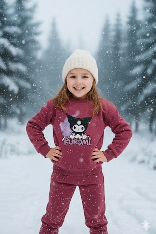 Kidsmadamiko Kız Çocuk Kuromi Sanrio Baskılı 3 İplik Şardonlu Bordo
