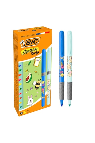 Bıc Marking Highlighter Grip Kawaii Desenli Fosforlu Kalem 10'lu Set Çok Renkli