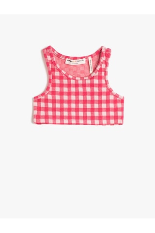 Koton Crop Atlet Kolsuz Yuvarlak Yaka Pamuk Karışımlı Fuşya Ekose 3skg30068ak Fuşya Ekoseli