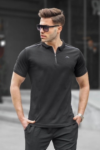 Madmext Erkek Siyah Basic Fermuarlı Polo Tişört 6076 Siyah