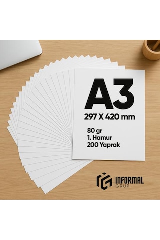 İnformal Fotokopi Kağıdı Premium Kalite A3 80 Gr 200 Yaprak