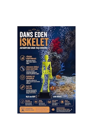 3d Baskı Sarı Dans Eden İskelet Akvaryum Hava Taşı 18,5 Cm