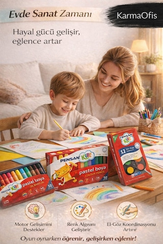 36 Parça Boyama Seti 12 Li Pastel, 12 Li Kuru Boya, 12 Li Sulu Boya Tamamı Yerli Üretim