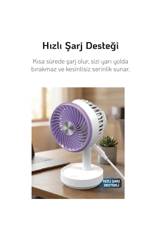 El Fanı Masaüstü Vantilatör Soğutucu Teleskopik 3 Kademe Type-c Hızlı Şarj Mini Soğutucu