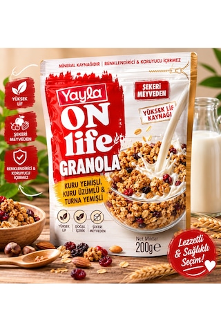 Yayla On Life Granola Kuruyemişli & Kuru Üzümlü 200 Gr Sağlıklı Kahvaltılık Granola