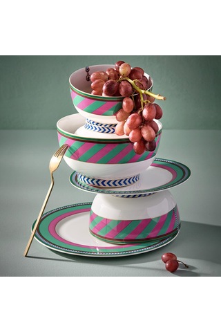 Pembe Yeşil Porselen Yemek Tabağı 28 Cm