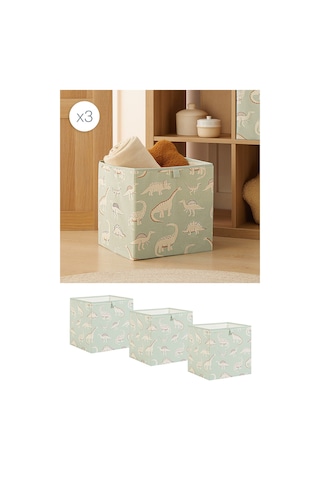 Ocean Home Textile 3'lü Çocuk Odası Dinozor Kutu Set 33 X 30 X 33 Cm Mint