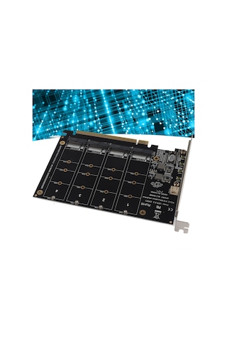 Xiyyadms Ph44 Pcıe X16 Adaptör Kartı - 4 M.2 Nvme Ssd Portu, 4x32gbps Hız, Pcıe 3.0/4.0 Desteği, Led Gösterge, Sabit Pcb Yapısı