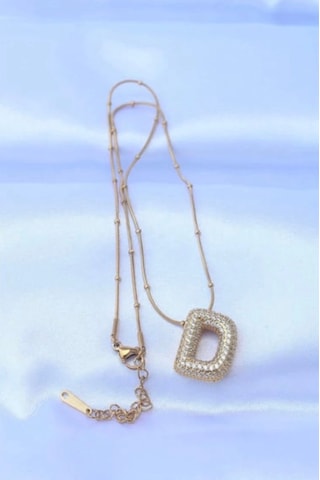 Mrs Flower Çelik Zincirli Zirkon Taşlı D Harfli Gold Renk Bubble Kolye Çok Renkli