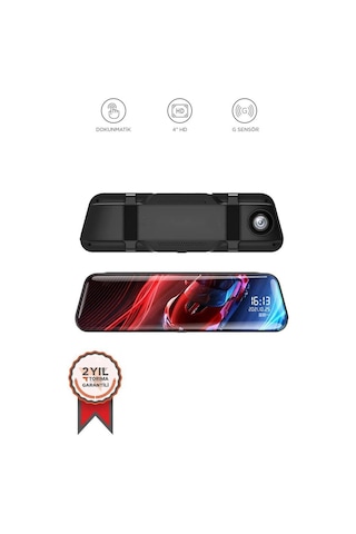 Torima Ta-06 Siyah 1080p Araç İçi Lcd 9.6 İnç Dokunmatik Ekranlı Dikiz Aynası Gece Görüşlü Ön Ve Arka Araç Kamerası