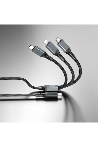 Go-des Gd-uc617 3in1 Type-c To Lightning/type-c/micro Usb Ultra Hızlı Pd Şarj Kablo 100w 1.2m Siyah