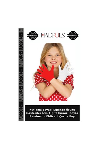 Hadpols Kutlama Eşyası Eğlence Ürünü Gösteriler İçin 1 Çift Kırmızı Beyaz Pandomim Eldiveni Çocuk Boy Çok Renkli