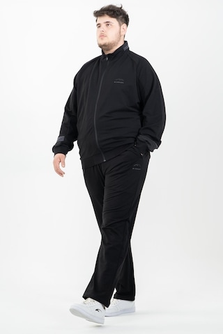 Maraton Sportswear Büyük Beden Erkek Dik Yaka Düz Paça Reglan Kol Basic Siyah-Siyah Eşofman Takımı 22392-Siyah-Siyah